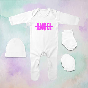 Angel Minimal Jumpsuit with Cap, Mittens and Booties Romper Set for Baby Girl - KidsFashionVilla