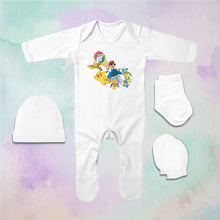 Load image into Gallery viewer, Hero Friends Cartoon Jumpsuit with Cap, Mittens and Booties Romper Set for Baby Girl - KidsFashionVilla
