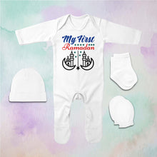 Load image into Gallery viewer, My First Ramadan Jumpsuit with Cap, Mittens and Booties Romper Set for Baby Boy - KidsFashionVilla
