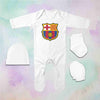 Barcelona Logo Jumpsuit with Cap, Mittens and Booties Romper Set for Baby Boy - KidsFashionVilla