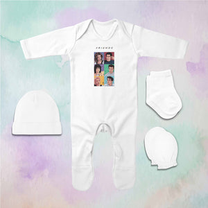 Friends Web Series Jumpsuit with Cap, Mittens and Booties Romper Set for Baby Boy - KidsFashionVilla