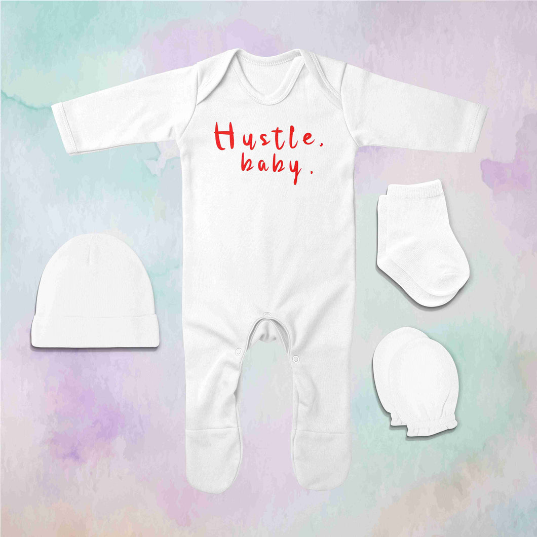 Hustle Baby Jumpsuit with Cap, Mittens and Booties Romper Set for Baby Boy - KidsFashionVilla