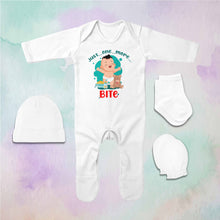 Load image into Gallery viewer, One More Bite Jumpsuit with Cap, Mittens and Booties Romper Set for Baby Boy - KidsFashionVilla
