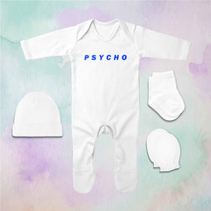 Psycho Minimal Jumpsuit with Cap, Mittens and Booties Romper Set for Baby Boy - KidsFashionVilla