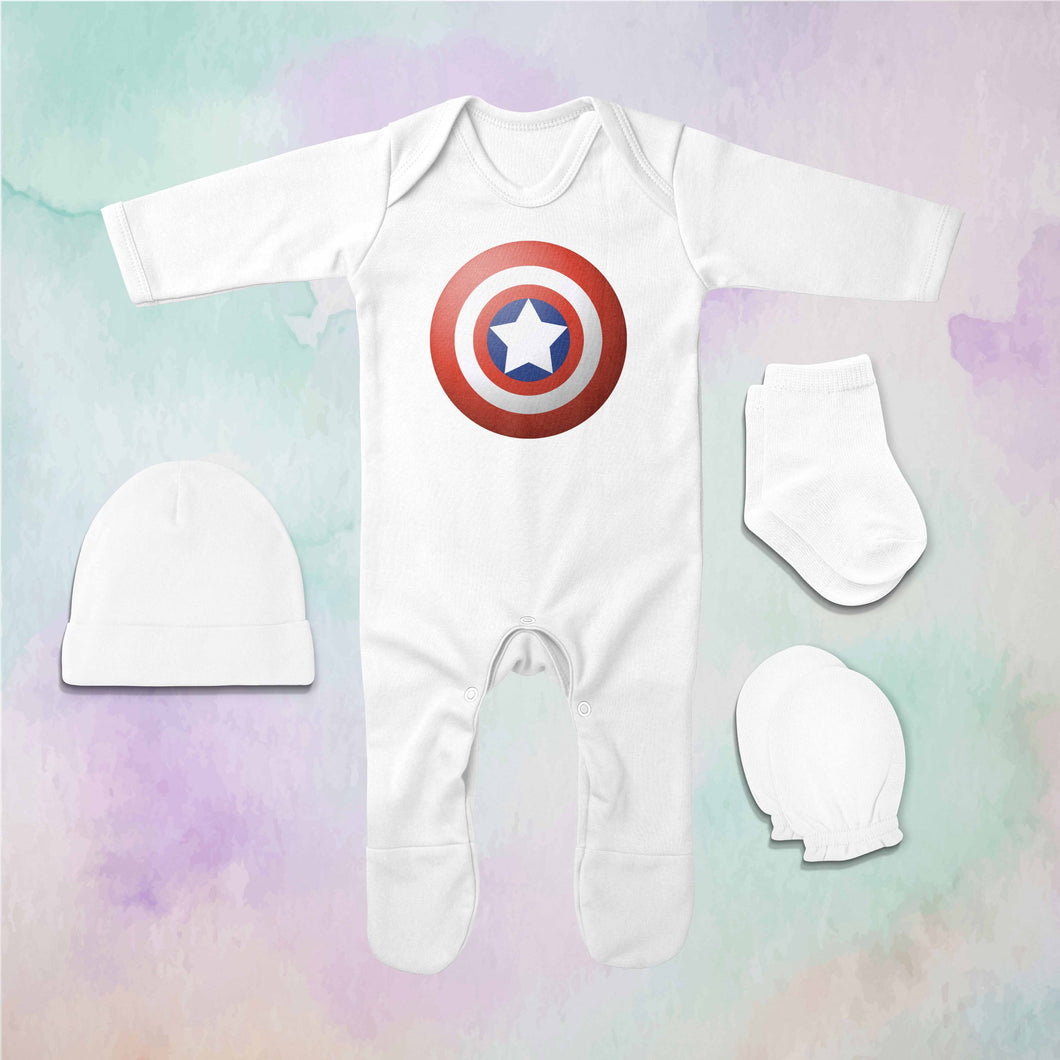 Superhero Cartoon Jumpsuit with Cap, Mittens and Booties Romper Set for Baby Boy - KidsFashionVilla