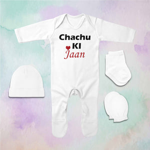 Chachu Ki Jaan Jumpsuit with Cap, Mittens and Booties Romper Set for Baby Boy - KidsFashionVilla