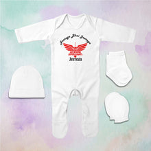 Load image into Gallery viewer, IPL Lucknow Super Giants Jeetega Bhai Jeetega LSG Jeetega Jumpsuit with Cap, Mittens and Booties Romper Set for Baby Boy - KidsFashionVilla
