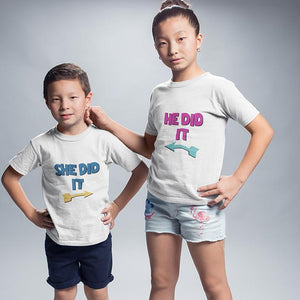 He Did She Did Brother-Sister Kid Half Sleeves T-Shirts -KidsFashionVilla