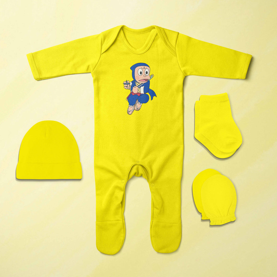 Very Funny Cartoon Jumpsuit with Cap, Mittens and Booties Romper Set for Baby Boy - KidsFashionVilla