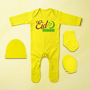 Eid Mubarak Eid Jumpsuit with Cap, Mittens and Booties Romper Set for Baby Boy - KidsFashionVilla