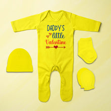 Load image into Gallery viewer, Sorry Boys Daddy Is My Valentine Jumpsuit with Cap, Mittens and Booties Romper Set for Baby Girl - KidsFashionVilla
