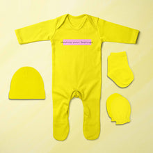 Load image into Gallery viewer, Destroy Your Feelings Minimal Jumpsuit with Cap, Mittens and Booties Romper Set for Baby Boy - KidsFashionVilla
