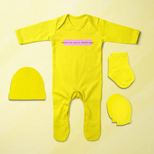 Destroy Your Feelings Minimal Jumpsuit with Cap, Mittens and Booties Romper Set for Baby Boy - KidsFashionVilla