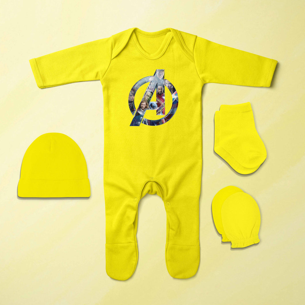 Superhero Cartoon Jumpsuit with Cap, Mittens and Booties Romper Set for Baby Boy - KidsFashionVilla