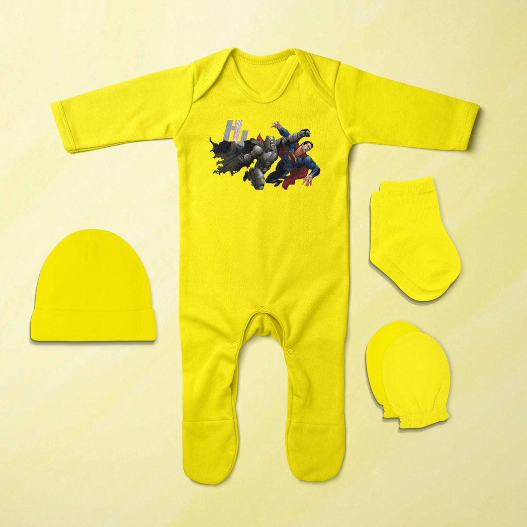 Friends Superhero Cartoon Jumpsuit with Cap, Mittens and Booties Romper Set for Baby Boy - KidsFashionVilla