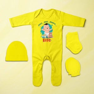 One More Bite Jumpsuit with Cap, Mittens and Booties Romper Set for Baby Boy - KidsFashionVilla