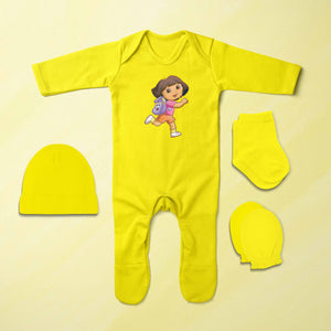 Cartoon Jumpsuit with Cap, Mittens and Booties Romper Set for Baby Girl - KidsFashionVilla