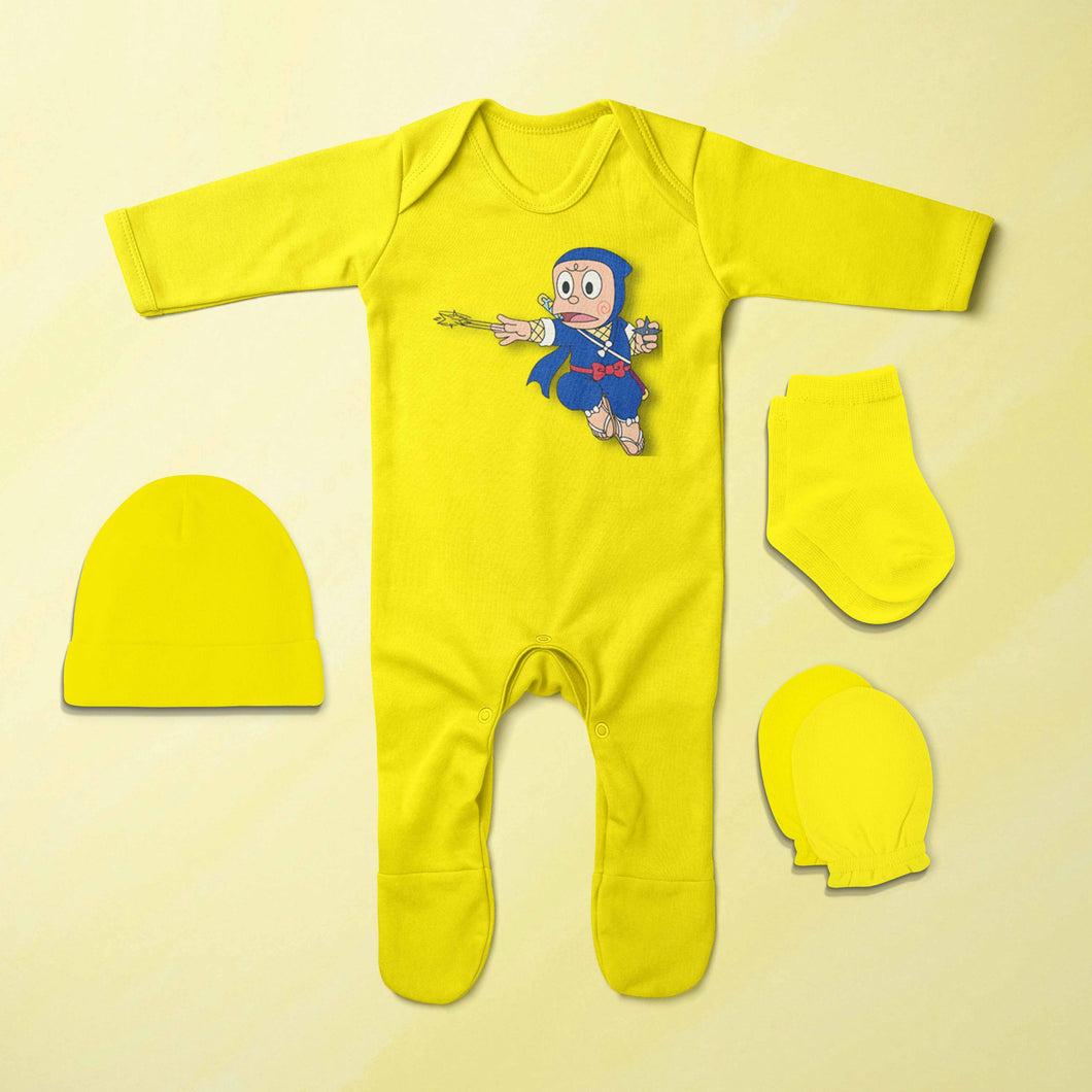 Funny Cartoon Jumpsuit with Cap, Mittens and Booties Romper Set for Baby Boy - KidsFashionVilla