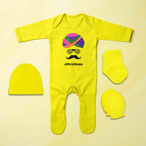 Desi Swag Navratri Jumpsuit with Cap, Mittens and Booties Romper Set for Baby Girl - KidsFashionVilla