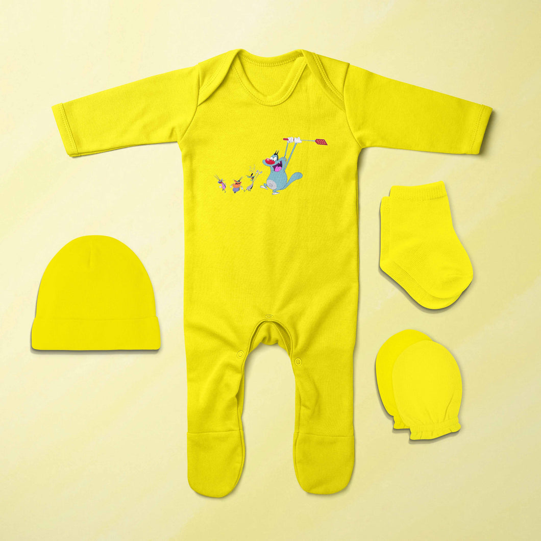 Most Funny Cartoon Jumpsuit with Cap, Mittens and Booties Romper Set for Baby Boy - KidsFashionVilla