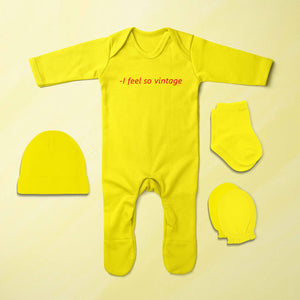 I Feel So Vintage Minimal Jumpsuit with Cap, Mittens and Booties Romper Set for Baby Boy - KidsFashionVilla