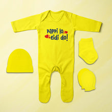 Load image into Gallery viewer, Pappi Lo Eidi do Eid Jumpsuit with Cap, Mittens and Booties Romper Set for Baby Boy - KidsFashionVilla
