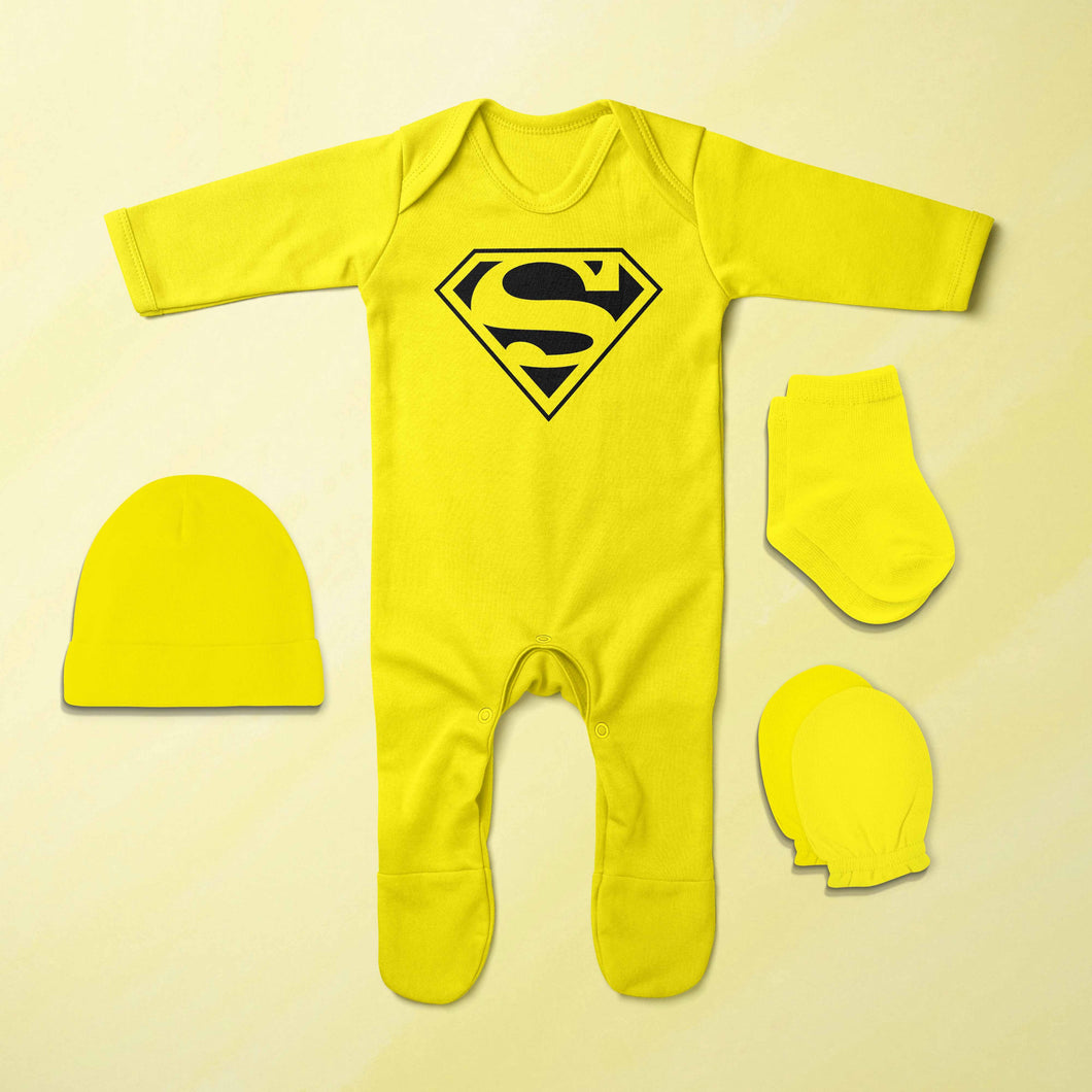 Iconic Superhero Cartoon Jumpsuit with Cap, Mittens and Booties Romper Set for Baby Boy - KidsFashionVilla