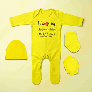I Love My Mummy Daddy Jumpsuit with Cap, Mittens and Booties Romper Set for Baby Boy - KidsFashionVilla