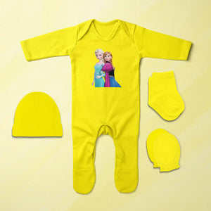 Smart Princess Cartoon Jumpsuit with Cap, Mittens and Booties Romper Set for Baby Girl - KidsFashionVilla