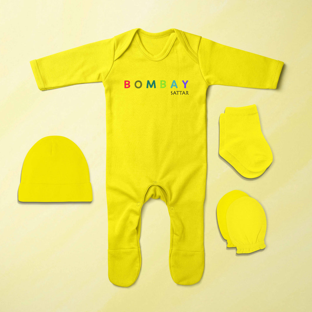Bombay Sattar Minimal Jumpsuit with Cap, Mittens and Booties Romper Set for Baby Boy - KidsFashionVilla