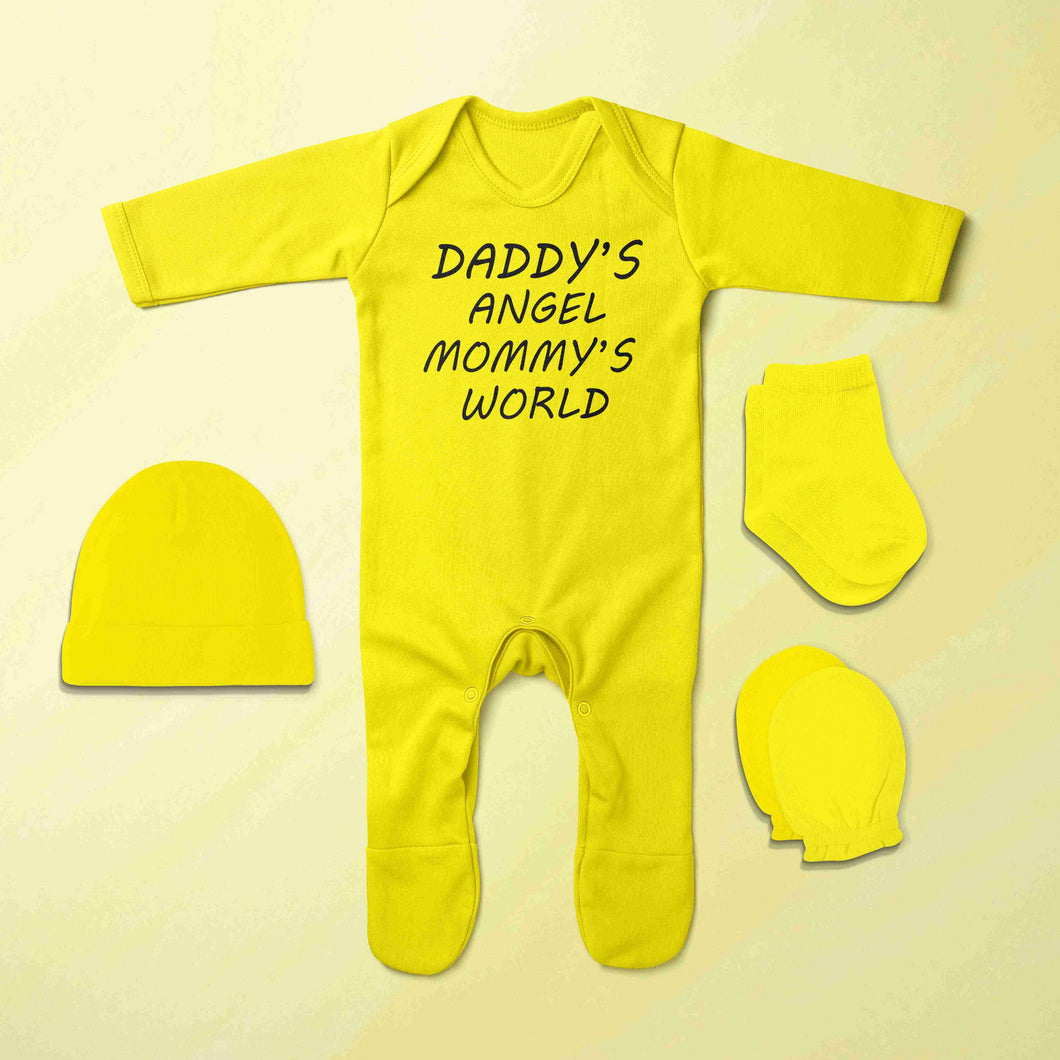 Daddy Angel Mommy Jumpsuit with Cap, Mittens and Booties Romper Set for Baby Boy - KidsFashionVilla