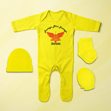 Load image into Gallery viewer, IPL Lucknow Super Giants Jeetega Bhai Jeetega LSG Jeetega Jumpsuit with Cap, Mittens and Booties Romper Set for Baby Boy - KidsFashionVilla
