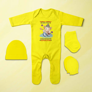 Twinkle Twinkle Little Star Ganpati Bappa Superstar Ganesh Chaturthi Jumpsuit with Cap, Mittens and Booties Romper Set for Baby Boy - KidsFashionVilla
