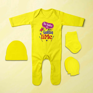 Ae Haloo Its Garba Time Navratri Jumpsuit with Cap, Mittens and Booties Romper Set for Baby Boy - KidsFashionVilla