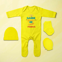 Load image into Gallery viewer, Custom Name Garbe Ghumva Re Navratri Jumpsuit with Cap, Mittens and Booties Romper Set for Baby Girl - KidsFashionVilla
