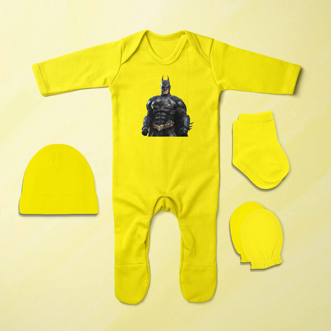 Cute Superhero Cartoon Jumpsuit with Cap, Mittens and Booties Romper Set for Baby Boy - KidsFashionVilla