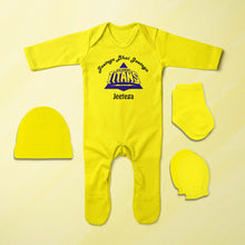 Load image into Gallery viewer, IPL Gujarat Titans Jeetega Bhai Jeetega GT Jeetega Jumpsuit with Cap, Mittens and Booties Romper Set for Baby Boy - KidsFashionVilla
