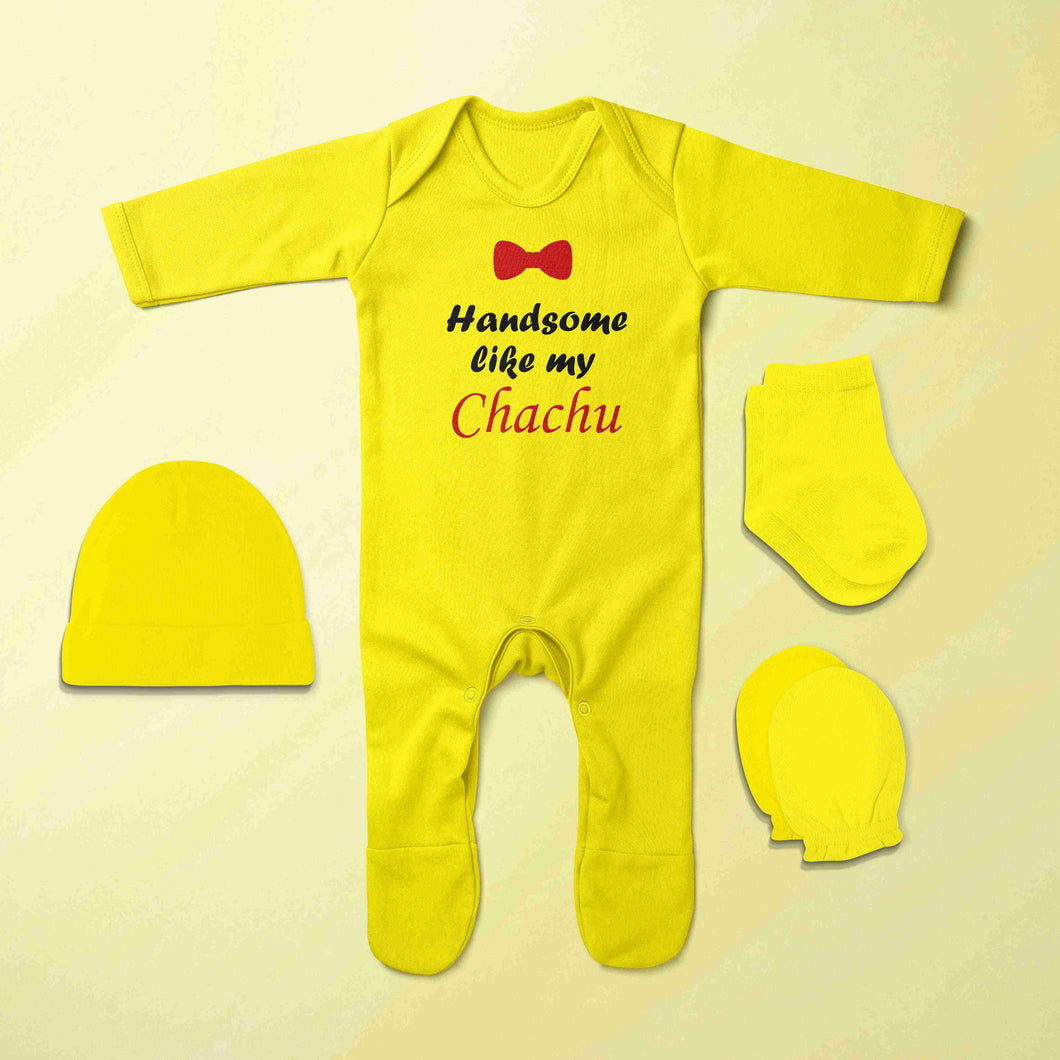 Handsome Like My Chachu Jumpsuit with Cap, Mittens and Booties Romper Set for Baby Boy - KidsFashionVilla