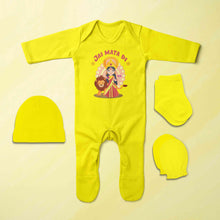 Load image into Gallery viewer, Jai Mata Di Navratri Jumpsuit with Cap, Mittens and Booties Romper Set for Baby Boy - KidsFashionVilla
