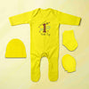 Customize Name First World Cup Cricket Quotes Jumpsuit with Cap, Mittens and Booties Romper Set for Baby Boy - KidsFashionVilla