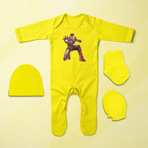 Superhero Cartoon Jumpsuit with Cap, Mittens and Booties Romper Set for Baby Boy - KidsFashionVilla