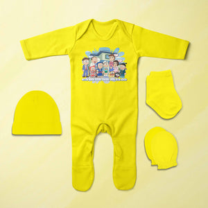 Funny Friends Cartoon Jumpsuit with Cap, Mittens and Booties Romper Set for Baby Girl - KidsFashionVilla