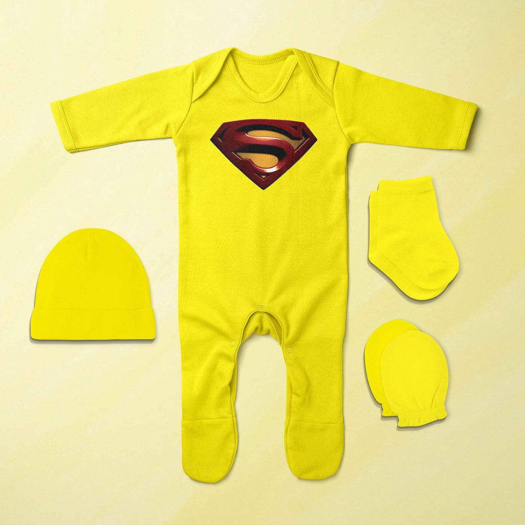 Superhero Cartoon Jumpsuit with Cap, Mittens and Booties Romper Set for Baby Boy - KidsFashionVilla