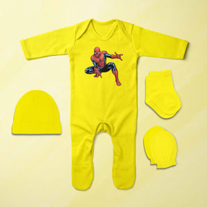 Flying Superhero Cartoon Jumpsuit with Cap, Mittens and Booties Romper Set for Baby Boy - KidsFashionVilla