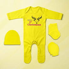 Load image into Gallery viewer, Custom Name First Christmas Jumpsuit with Cap, Mittens and Booties Romper Set for Baby Boy - KidsFashionVilla
