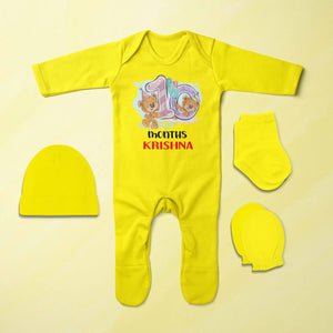 10 Month Birthday Teddy Design Jumpsuit with Cap, Mittens and Booties Romper Set for Baby Boy - KidsFashionVilla