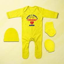 Load image into Gallery viewer, Custom Name Mommys And Daddys Little Valentine Jumpsuit with Cap, Mittens and Booties Romper Set for Baby Boy - KidsFashionVilla
