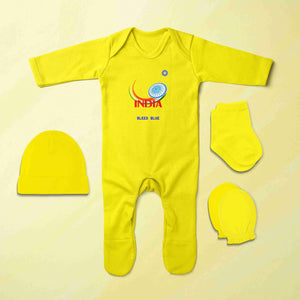 Bleed Blue Cricket Quotes Jumpsuit with Cap, Mittens and Booties Romper Set for Baby Boy - KidsFashionVilla