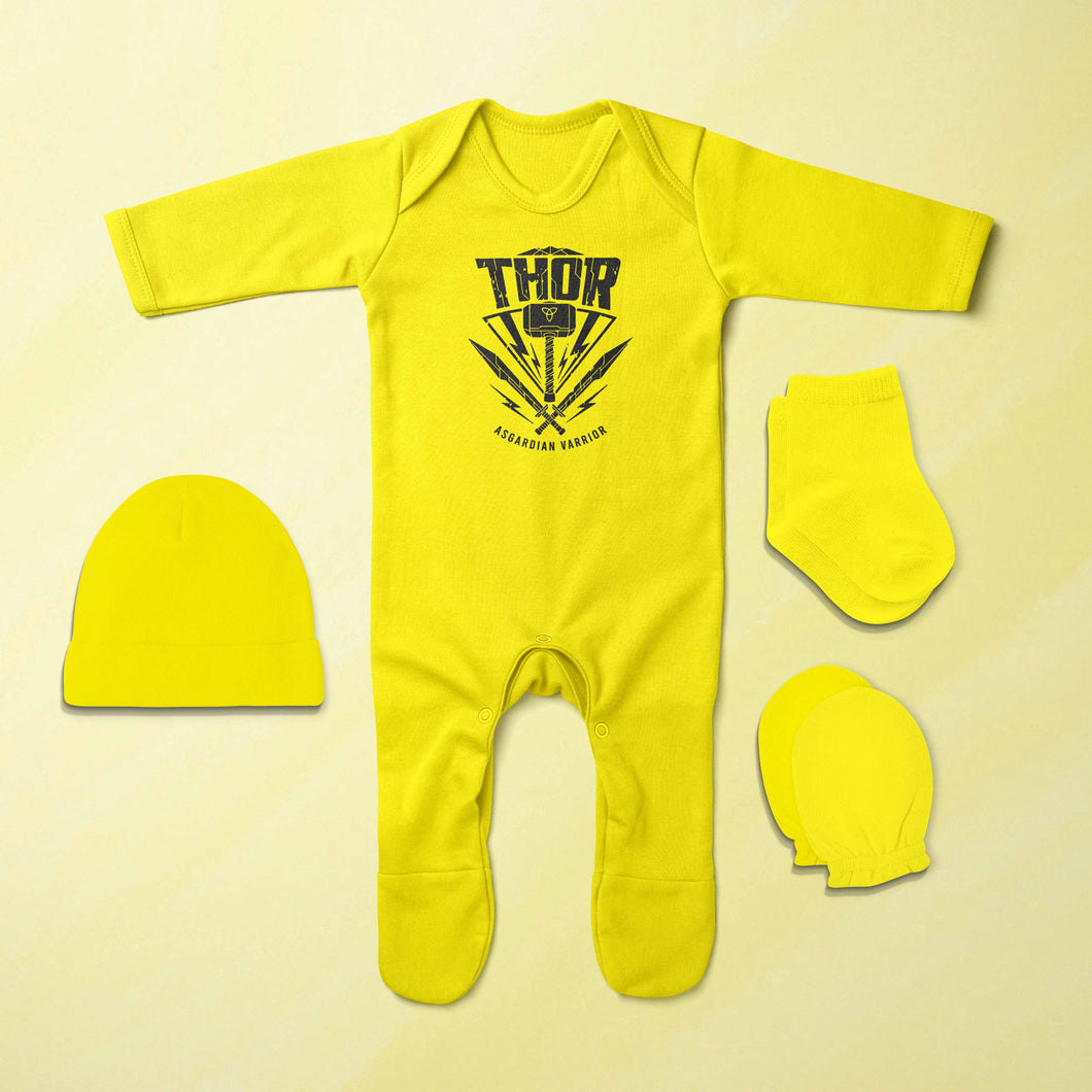 Thor Web Series Jumpsuit with Cap, Mittens and Booties Romper Set for Baby Boy - KidsFashionVilla