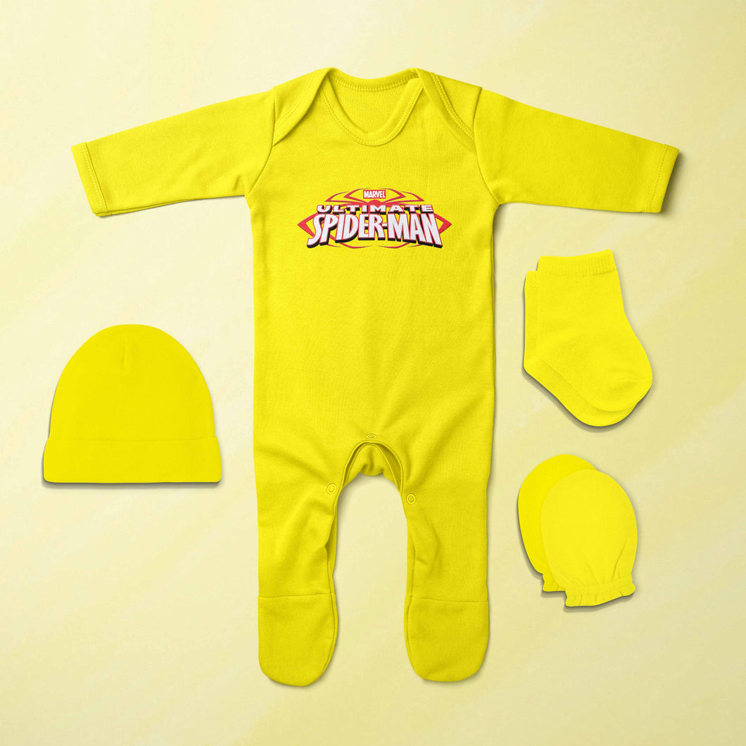 Superhero Cartoon Jumpsuit with Cap, Mittens and Booties Romper Set for Baby Boy - KidsFashionVilla